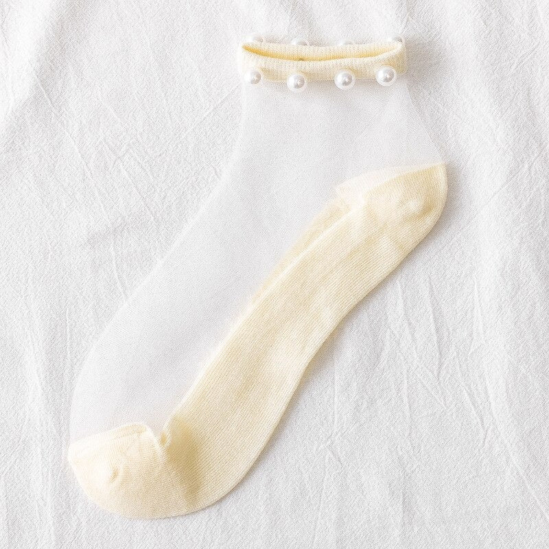 2 PAIRS TRANSPARENT PEARL SOCKS